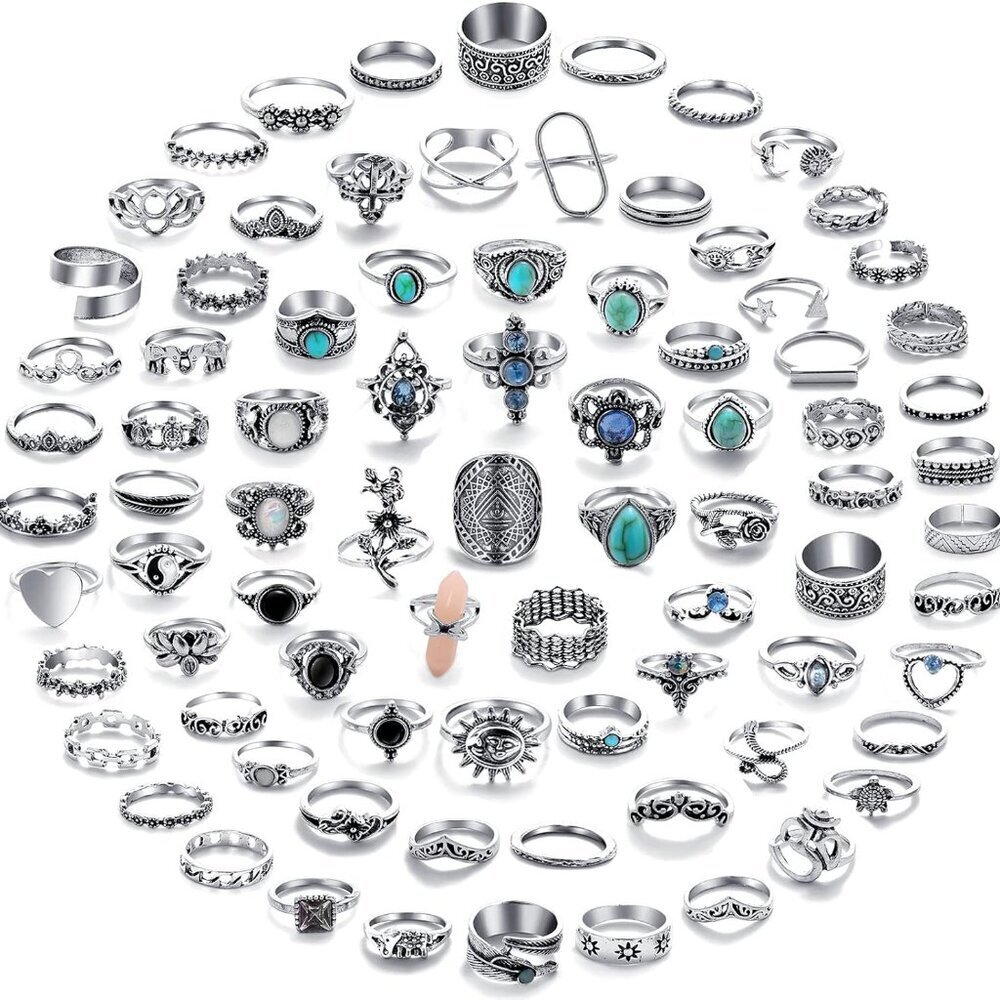 82 Pcs Vintage Silver Knuckle Rings Set for Women, Bohemian Stackable Joint Fing